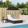 Doppel-Sonnenliege | Gartenliege mit Kissen&Sonnenschirm Schwarz Poly Rattan Bild 3
