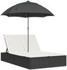 Doppel-Sonnenliege | Gartenliege mit Kissen&Sonnenschirm Schwarz Poly Rattan Bild 2