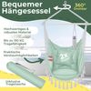 KESSER® Hängesessel mit 2 Kissen Getränkehalter & Bücherfach - Safari XXL Hängestuhl für Erwachsene & Kinder Hängematte bis 150 kg Hängesitz Aufhängung Indoor & Outdoor Wohn & Garten Terrasse Grün / Weiß Bild 2