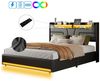 FUROKOY Polsterbett LED Hydraulisches Doppelbett Funktionsbett (mit USB-Anschluss und Steckdose, 1-tlg, LED Beleuchtung), 140x200cm Stauraumbett,Kunstleder,Schwarz Bild 5