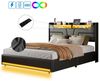 FUROKOY Polsterbett LED Hydraulisches Doppelbett Funktionsbett (mit USB-Anschluss und Steckdose, 1-tlg, LED Beleuchtung), 140x200cm Stauraumbett,Kunstleder,Schwarz Bild 4