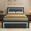 Polsterbett 140×190 cm mit LED-Beleuchtung und hydraulischem Bettkasten Grau Bild 2