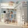 Kinderetagenbett 90x200 cm, mit Tisch, Kleiderschrank & Schutzgitter, Kiefernholz, weiß/natur Bild 1