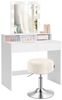 VASAGLE Schminktisch Kosmetiktisch mit LED-Beleuchtung, einstellbare Helligkeit, modern (1 Tisch mit 1 Hocker), mit 2 Schubladen und 3 offenen Fächern, Sitzhocker 360° drehbar Bild 2