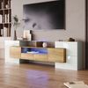 TV-Schrank 200x35x60 cm, Weiß Hochglanz mit Holzoptik, LED-Beleuchtung, 6 Türen, 2 Schubladen Bild 3