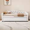 Daybettt, 90x200cm Tagesbett mit ausziehbarem Bett,Schlafsofa, Einzelbett(Ohne Matratze), Leinen, minimalistisches Styling, beige Bild 2