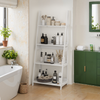 Leiterregal Weiß 4 Ebenen, Bücherregal Holz mit Treppendesign, Dekoregal Pflanzregal für Wohnzimmer, Büro, Bad Bild 5