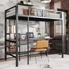 Etagenbett 90×200 cm mit Rausfallschutz, Schreibtisch und Regal, Schwarz/Holzoptik, ohne Matratze Bild 3