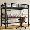 Etagenbett 90×200 cm mit Rausfallschutz, Schreibtisch und Regal, Schwarz/Holzoptik, ohne Matratze Bild 2