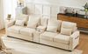 4-Sitzer Sofa Beige mit Konsole, USB-Ladefunktion & Getränkehaltern, 290x83x88 cm Bild 2
