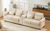 4-Sitzer Sofa Beige mit Konsole, USB-Ladefunktion & Getränkehaltern, 290x83x88 cm Bild 2