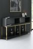 Dmora Kommode Basilia, Wohnzimmerbuffet, Wohnzimmer-Sideboard, Moderne Küchen-Speisekammer, 150x30h80 cm, Anthrazit und Gold Bild 4