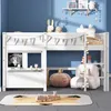 Hochbett, Kinderbett mit Lattenrost, Leiter und Tafel, 90x200cm, Holzbett aus Kieferholz, Einzelbett mit Rausfallschutz Bild 2