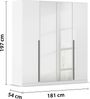 rauch Kleiderschrank Alba, Drehtürenschrank, Garderobenschrank, 4-türig, mit Spiegel, mit 2 Kleiderstangen und 2 Einlegeböden, Farbe Hochglanz Weiß/Weiß, Griffstange Grau metallic, Schwarz, 181x197x54cm Bild 4