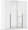 rauch Kleiderschrank Alba, Drehtürenschrank, Garderobenschrank, 4-türig, mit Spiegel, mit 2 Kleiderstangen und 2 Einlegeböden, Farbe Hochglanz Weiß/Weiß, Griffstange Grau metallic, Schwarz, 181x197x54cm Bild 3
