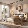 Doppelbett 180*200cm, Stauraumbett, holzbett, Jugendbett, mit USB& Type-C-Ladestation und Leselampe, mit 2 Nachttische, heller Eichenfarbe Bild 3