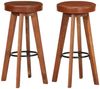 Barhocker FENI 2er Set Echtleder und Massivholz Akazie Dunkelbraun | Barstühle Küchenhocker Thekenhocker für Küche Hausbar Bild 2