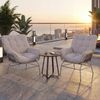 2er-Set Gartenstuhl HWC-P75, Gartensessel Loungesessel, Stoff 220g/m² Poly-Rattan Metall ~ hellgrau, Polster beige Bild 1