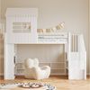 STILVORA Hochbett 90×200 mit Matratze Kinderbett mit Stauraumregal und sichere Treppe (Eisenhochbett mit Hausdesign, hohes Schutzgitter, unter dem Bett bietet Platz für großes Spielzeug) Treppe auf der linken oder rechten Seite Bild 2