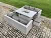Fimous 8-Sitzer Polyrattan Gartenmöbel Set mit 2 Sofa; Gas Feuertisch und 2 Kleiner Hocker Outdoor Terrassen Essgruppe Helles Grau Bild 3