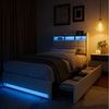 PXloue Polsterbett LED Doppelbett 180x200 cm, mit USB-Laden und Stauraum am Kopfteil,Leinen,90x200 cm Bild 5
