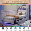 PXloue Polsterbett LED Doppelbett 180x200 cm, mit USB-Laden und Stauraum am Kopfteil,Leinen,90x200 cm Bild 2