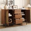 Merax Sideboard mit Rattantüren, Ovales Aufbewahrungsschrank in Holzoptik (140 × 38 × 77,5 cm, 1 St), Kommode mit 2 Schiebetüren, 3 Schubladen, Metallbeinen & Stauraum Bild 2