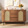 Merax Sideboard mit Rattantüren, Ovales Aufbewahrungsschrank in Holzoptik (140 × 38 × 77,5 cm, 1 St), Kommode mit 2 Schiebetüren, 3 Schubladen, Metallbeinen & Stauraum Bild 4
