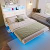 Polsterbett 140x190 cm ohne Matratze mit LED, Ladestation, 2 ineinander verschiebbaren Nachttischen und modernem Schwimmbett-Design Bild 3