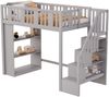 Kinderhochbett 90x200 cm aus Kiefernholz mit Sicherheitsleiter, Stauraum, 3 Fächern, Holzfarbe, Multifunktionsbett Bild 5