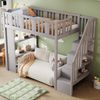 Kinderhochbett 90x200 cm aus Kiefernholz mit Sicherheitsleiter, Stauraum, 3 Fächern, Holzfarbe, Multifunktionsbett Bild 2