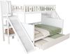 Kinderbett 90*200/140*200 cm, Massivholz-Etagenbett mit Rutsche und Regal mit Sicherheitsstufen, Rollbett und Lattenrost, weiß Bild 4