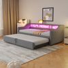 Ausziehbares Schlafsofa 90/180×200 cm mit seitlichen Ablagefächern, USB-Anschluss, Leinenbezug & Lattenrost,Polsterbett,Hellgrau Bild 4