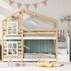 Kinderbett Baumhaus 90 x 200 cm, Etagenbett für Kinder in Fensterbauweise mit Speicherung und Rausfallschutz, Natur & Weiß – 2x Lattenrost (Ohne Matratze) Bild 2