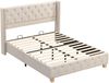 Polsterbett 140×190 cm mit Lattenrost, Chesterfield-Kopfteil mit Nieten, Beige Bild 4