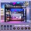 HAUSS SPOLE Hochbett 90x200 erwachsene LED-Metallbett mit kleiderstange und Ablagefach (mit Eisenrahmen, LED-Lichtleiste, Ablagefach, Kleiderstange und offenem Raum unter dem Bett, 90x200 cm) ohne Matratze Bild 4