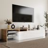 TV-Lowboard aus Spanplatte mit Glasböden & LED, 170x33x33,5 cm, Weiß/Natur Bild 4