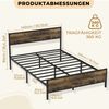 PFCTART Metallbett Bettgestell 140x200 Vintage, Stahl & MDF, Holzoptik für Betten (Set, 1-tlg, Industriedesign, wasser- & kratzfest, betten, bettrahmen & lattenroste), 360 kg Tragkraft, 90 cm Kopfteil, 27 cm Bodenfreiheit, schwarz Bild 2