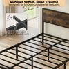 PFCTART Metallbett Bettgestell 140x200 Vintage, Stahl & MDF, Holzoptik für Betten (Set, 1-tlg, Industriedesign, wasser- & kratzfest, betten, bettrahmen & lattenroste), 360 kg Tragkraft, 90 cm Kopfteil, 27 cm Bodenfreiheit, schwarz Bild 3
