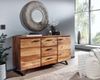 Sideboard 145x82x45cm Sheesham Massivholz Metall Baumkante Modern Schubladen Bild 5