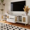 TV-Lowboard aus Spanplatte mit Rattan-Türen & Push-to-Open, 175x38x55,5 cm, Weiß Bild 2