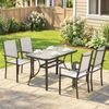 5-teiliges Garten-Set mit 4 stapelbaren Stühlen und Tisch aus gehärtetem Glas mit Schirmloch, Hellgrau Bild 3