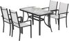 5-teiliges Garten-Set mit 4 stapelbaren Stühlen und Tisch aus gehärtetem Glas mit Schirmloch, Hellgrau Bild 2