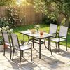 5-teiliges Garten-Set mit 4 stapelbaren Stühlen und Tisch aus gehärtetem Glas mit Schirmloch, Hellgrau Bild 4