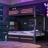 Eisenbett 90 200 cm, mit Stauraum und kleiner Treppe im Schrankstil, mit LED-Beleuchtung, Hohem Gel?nder, Etagenbett, Jugendbett, Hochbett,Schwarz Bild 3