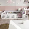 Kinderbett mit Lattenrost und Zaun, 90x200 cm, Rausfallschutz, Stauraum, Regal, Einzelbett, Jugendbett, Kiefer Bild 4