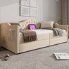 Tagesbett Beige mit Samtbezug, 2 Schubladen, USB & Type-C Ladeanschluss, 90x200 cm Bild 3