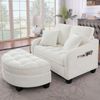 MODFU Schlafsofa Nachhaltiger Hocker in Eukalyptus, 132x129x93 cm, Set 1 Teile, Mit integriertem Staufach – die praktische 2‑in‑1 Lösung Bild 2