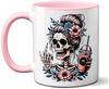 TASSENKING Tasse, Skull Frau mit Mittelfinger (FuckOff) und Kaffee / Rosa Bild 3