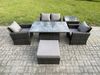 Fimous Polyrattan Gartenmöbel Set Essgruppe Lounge Einstellbare Höhe Esstisch mit Großer Fußhocker Beistelltische Dunkelgrau Gemischt Bild 2